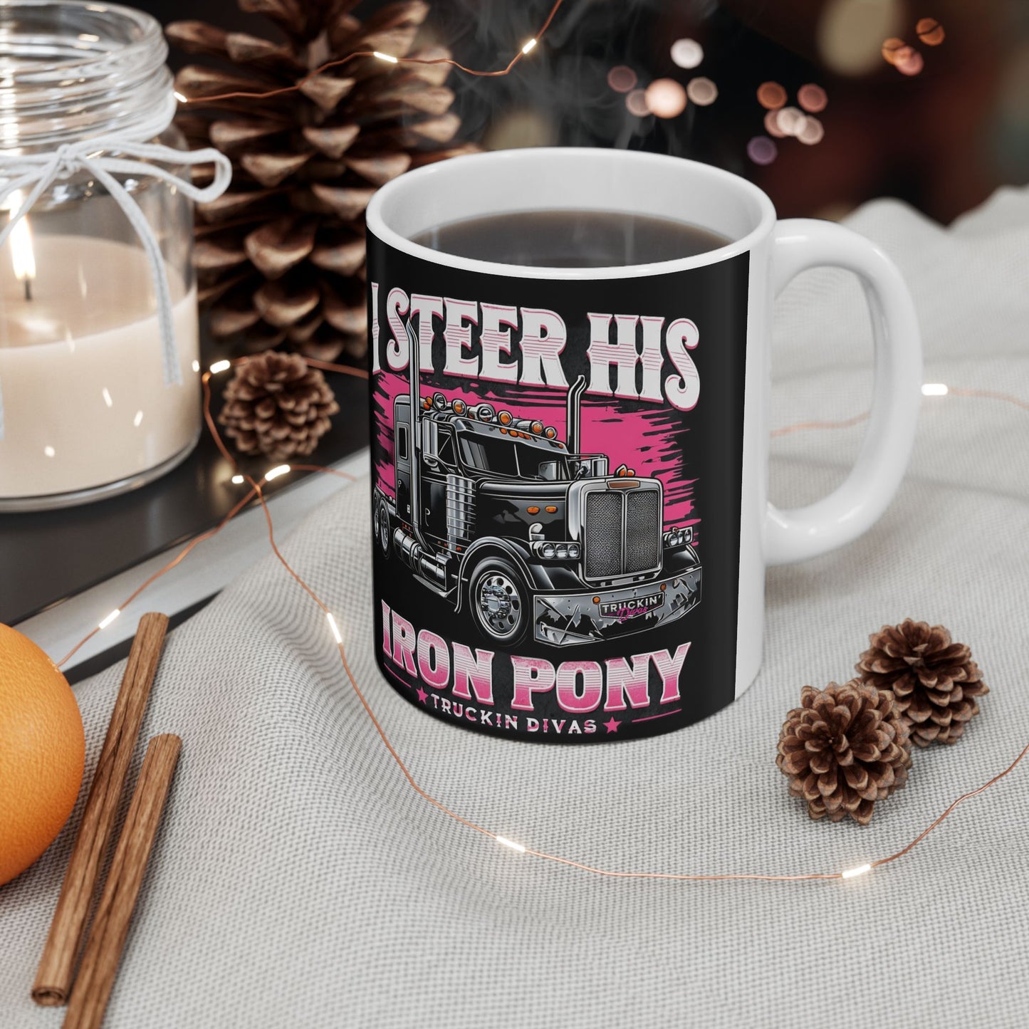 Trucker Life Ceramic Mug - I Steer Iron Horse Design - 11oz & 15oz