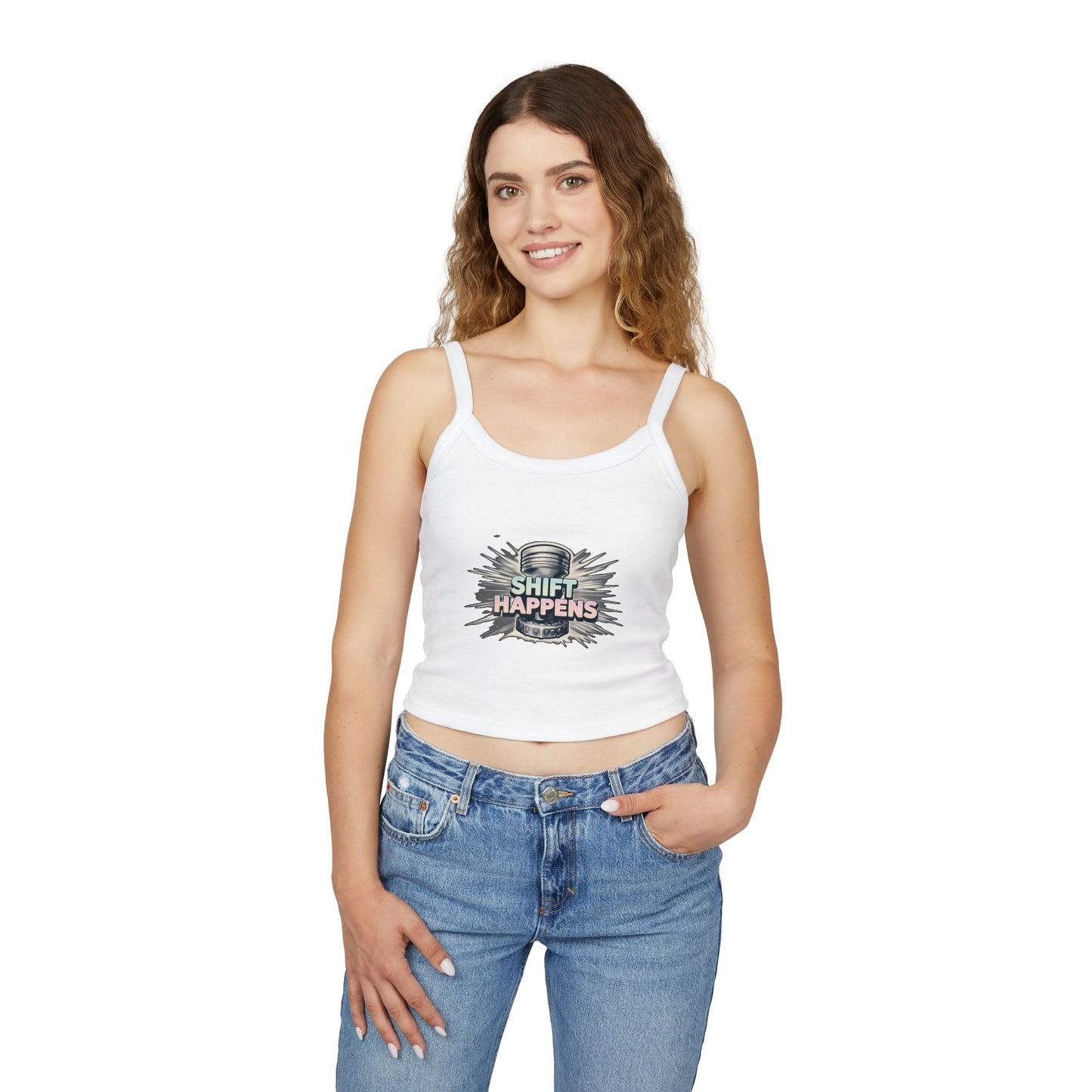 Shift Happens Women's Spaghetti Strap Tank Top - Fun and Trendy Casual Wear