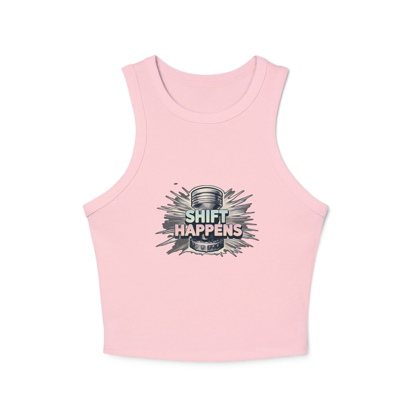 Shift Happens Women's Micro Rib Racer Tank Top - Empowering Graphic Tee