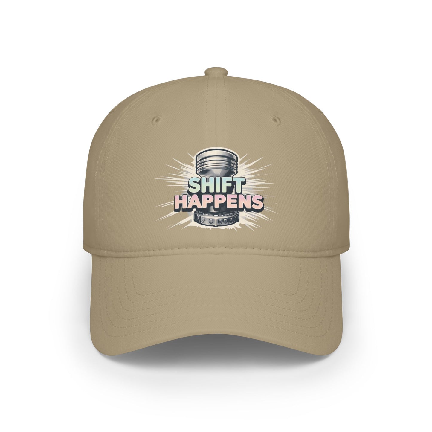 "Shift Happens" Low Profile Baseball Cap - Fun Red Cap for Casual Days