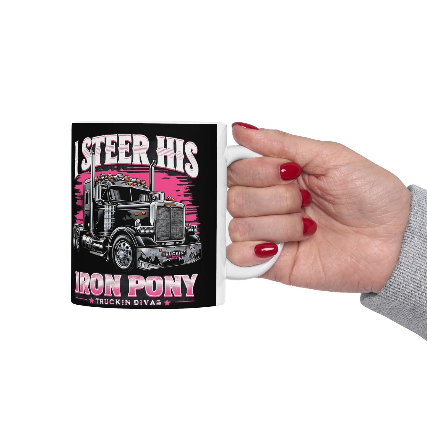 Trucker Life Ceramic Mug - I Steer Iron Horse Design - 11oz & 15oz