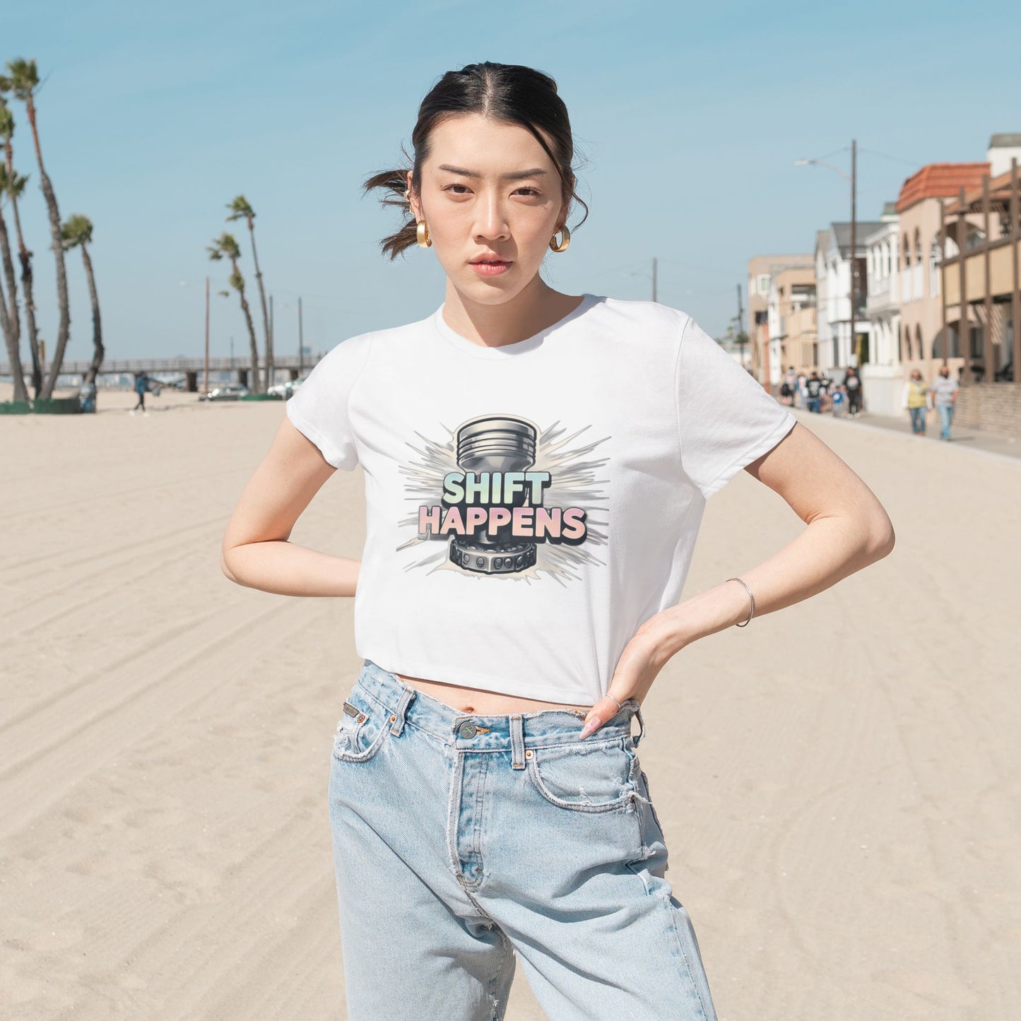 Shift Happens-Women's Flowy Cropped Tee