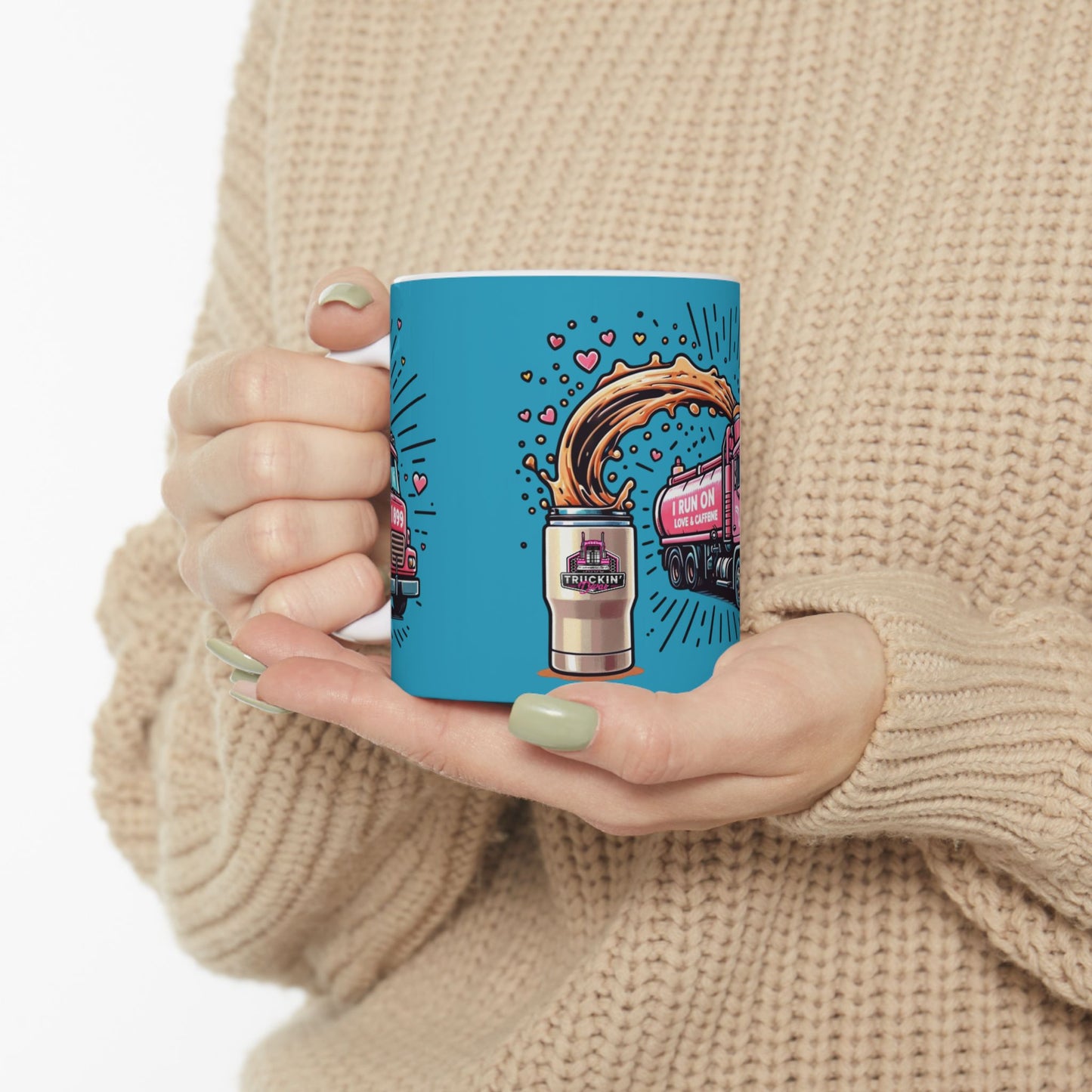 Fun Coffee Lover Ceramic Mug - "Run On Love & Coffee" Design