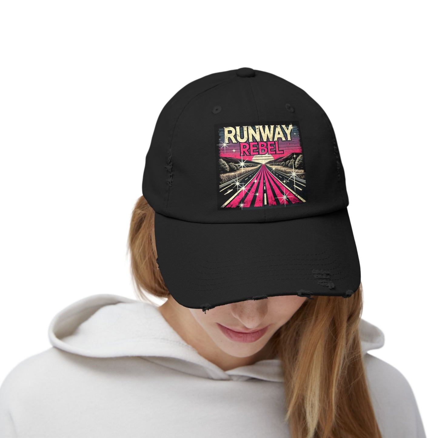 Runway Rebel Distressed Cap - Vintage Style Black Hat for Trendsetters