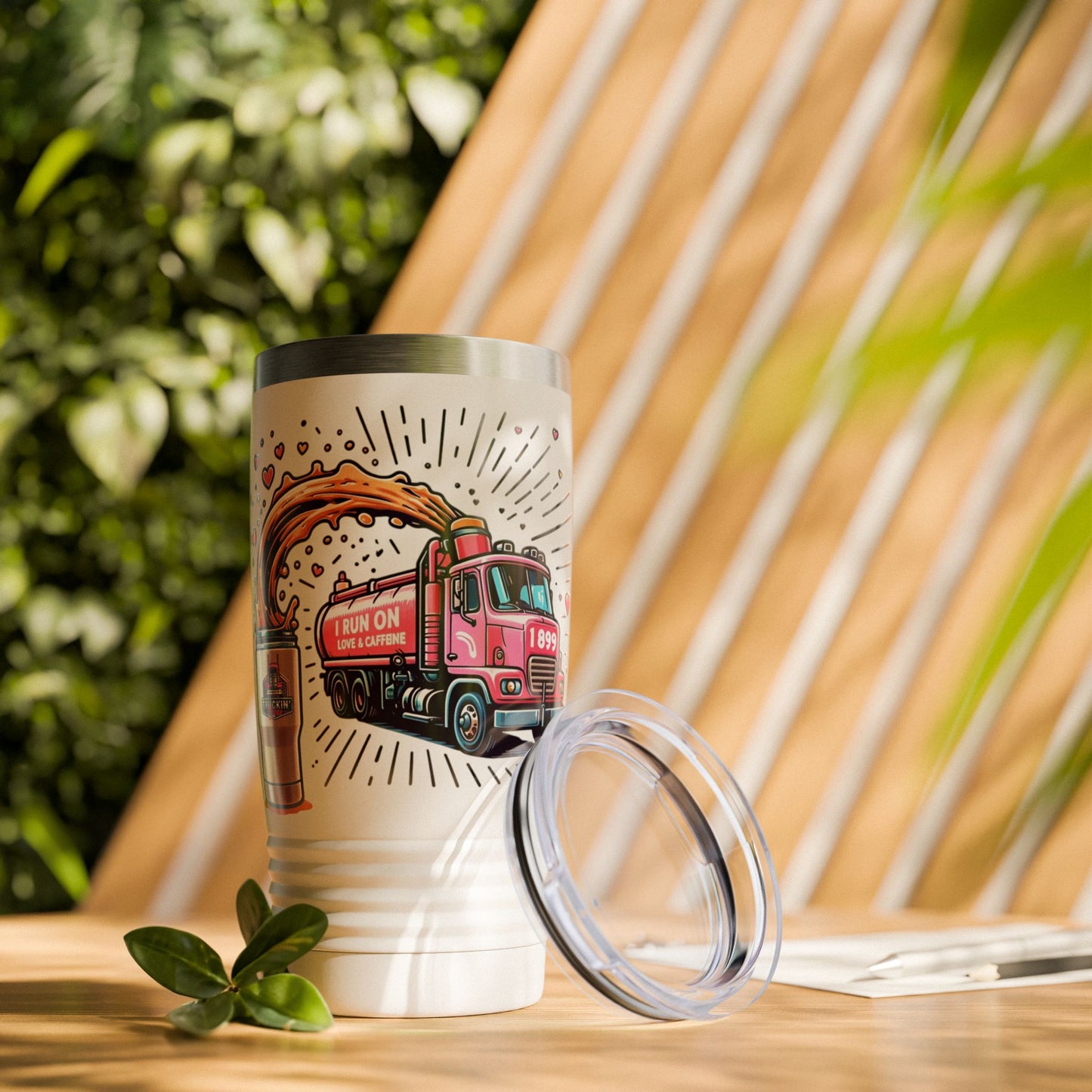 Tumbler - 20oz Ringneck Tumbler with 'I Run on Love & Caffeine' Design