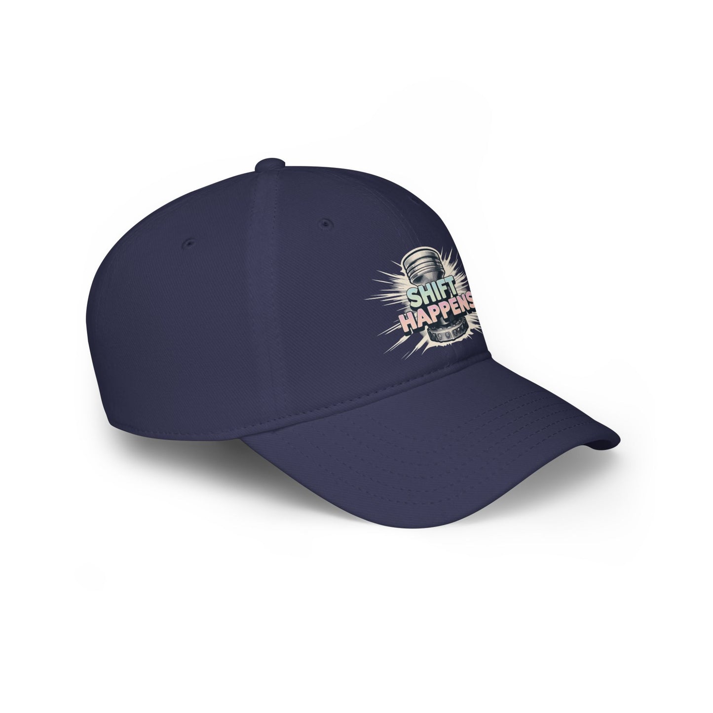 "Shift Happens" Low Profile Baseball Cap - Fun Red Cap for Casual Days