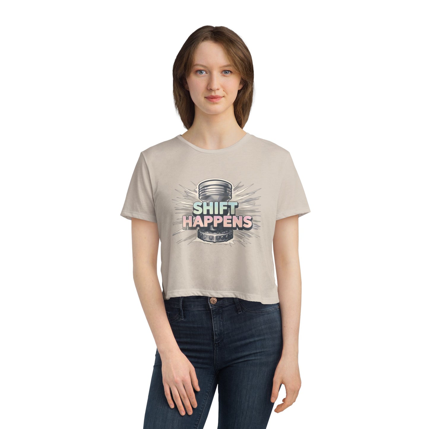 Shift Happens-Women's Flowy Cropped Tee