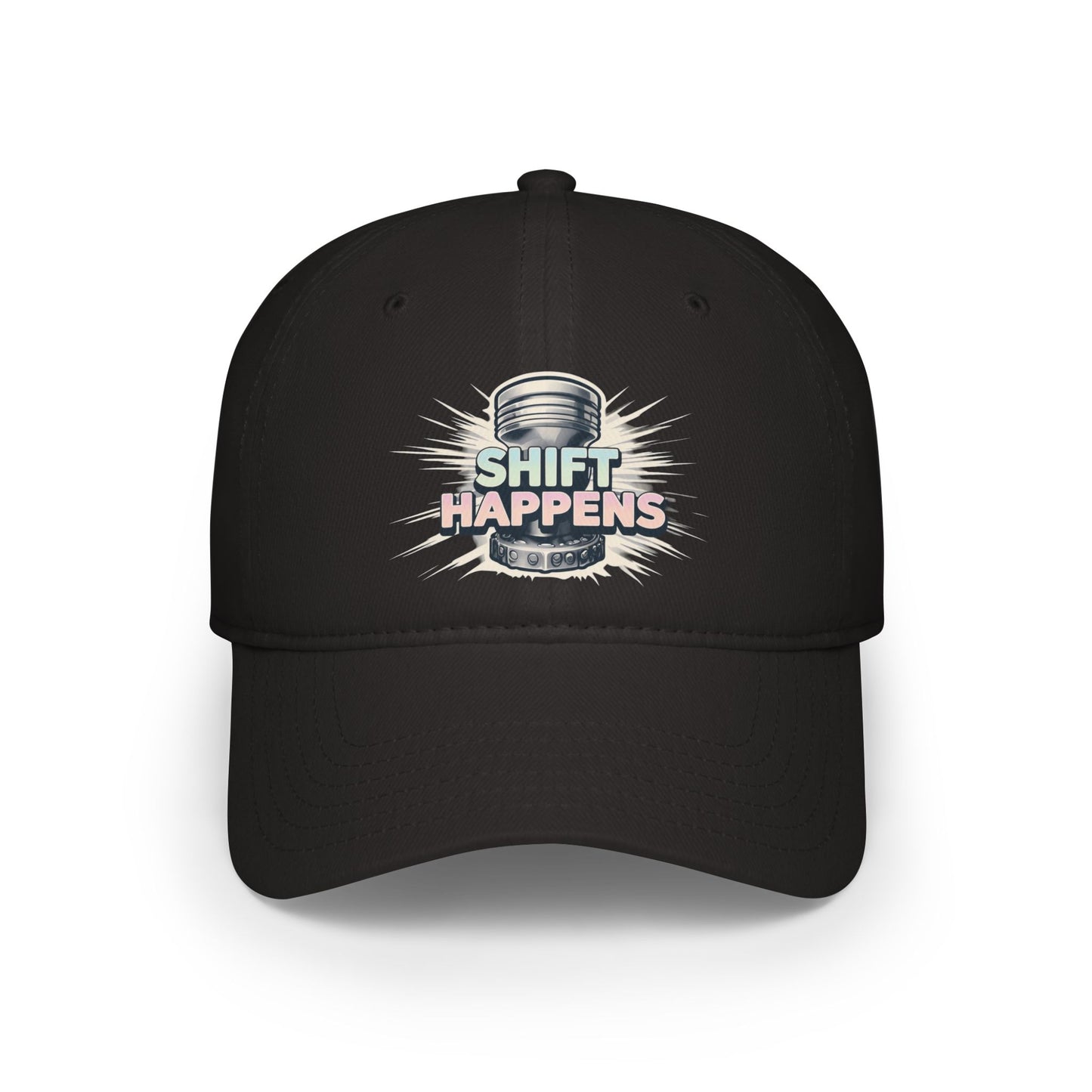 "Shift Happens" Low Profile Baseball Cap - Fun Red Cap for Casual Days