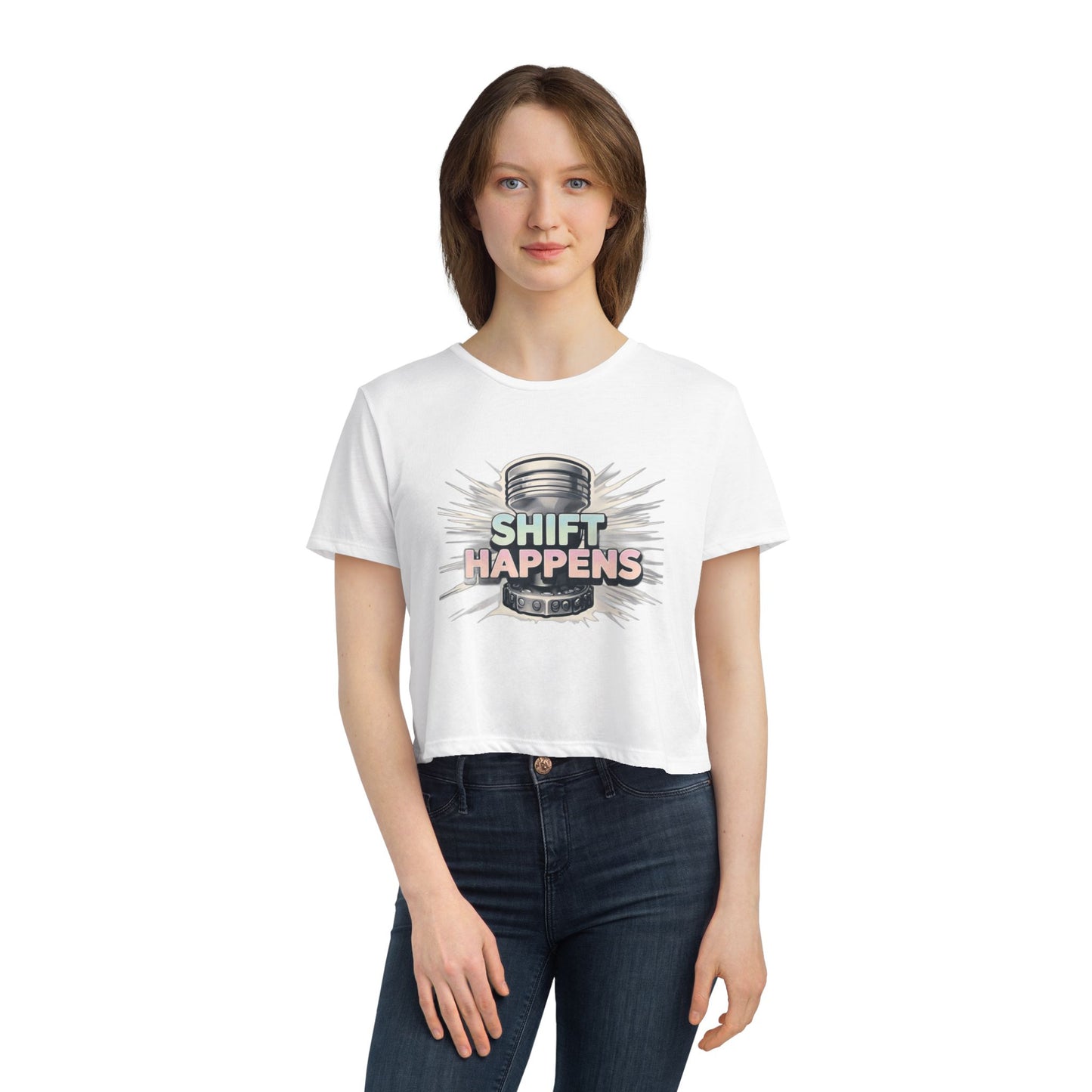 Shift Happens-Women's Flowy Cropped Tee