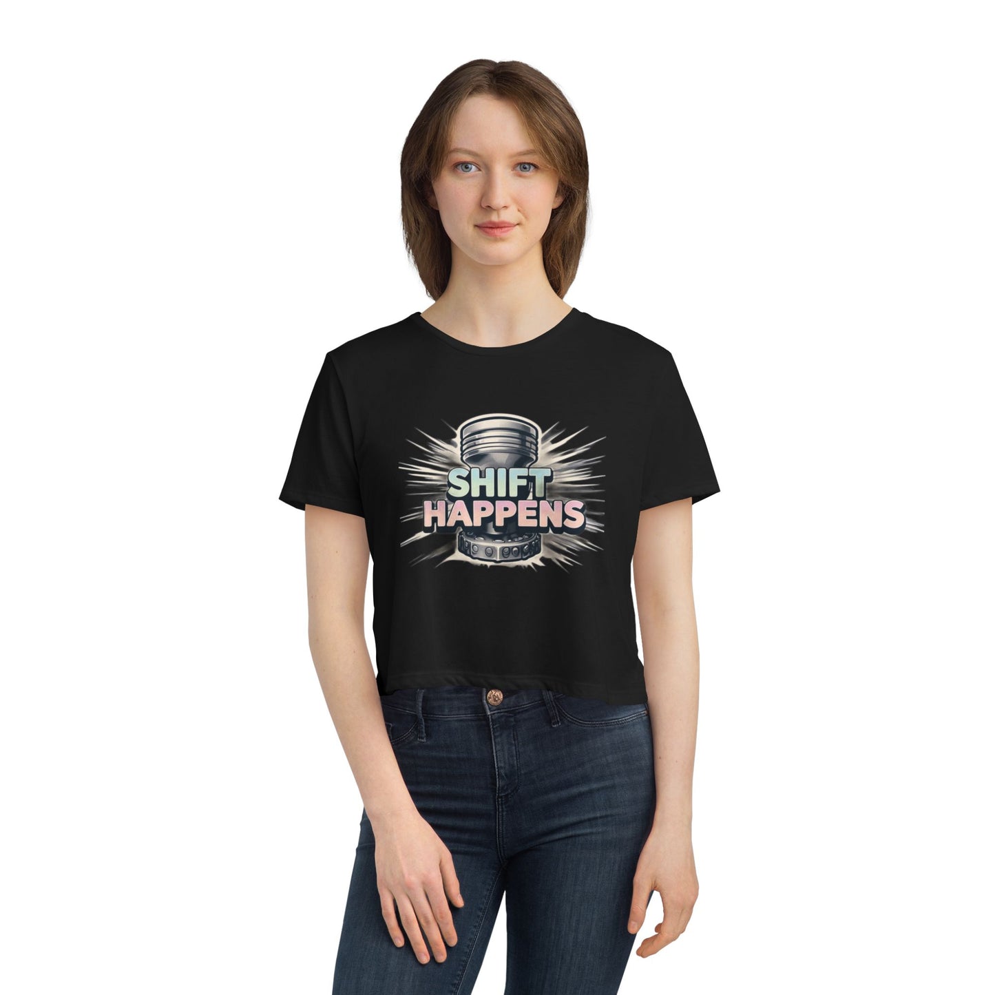 Shift Happens-Women's Flowy Cropped Tee