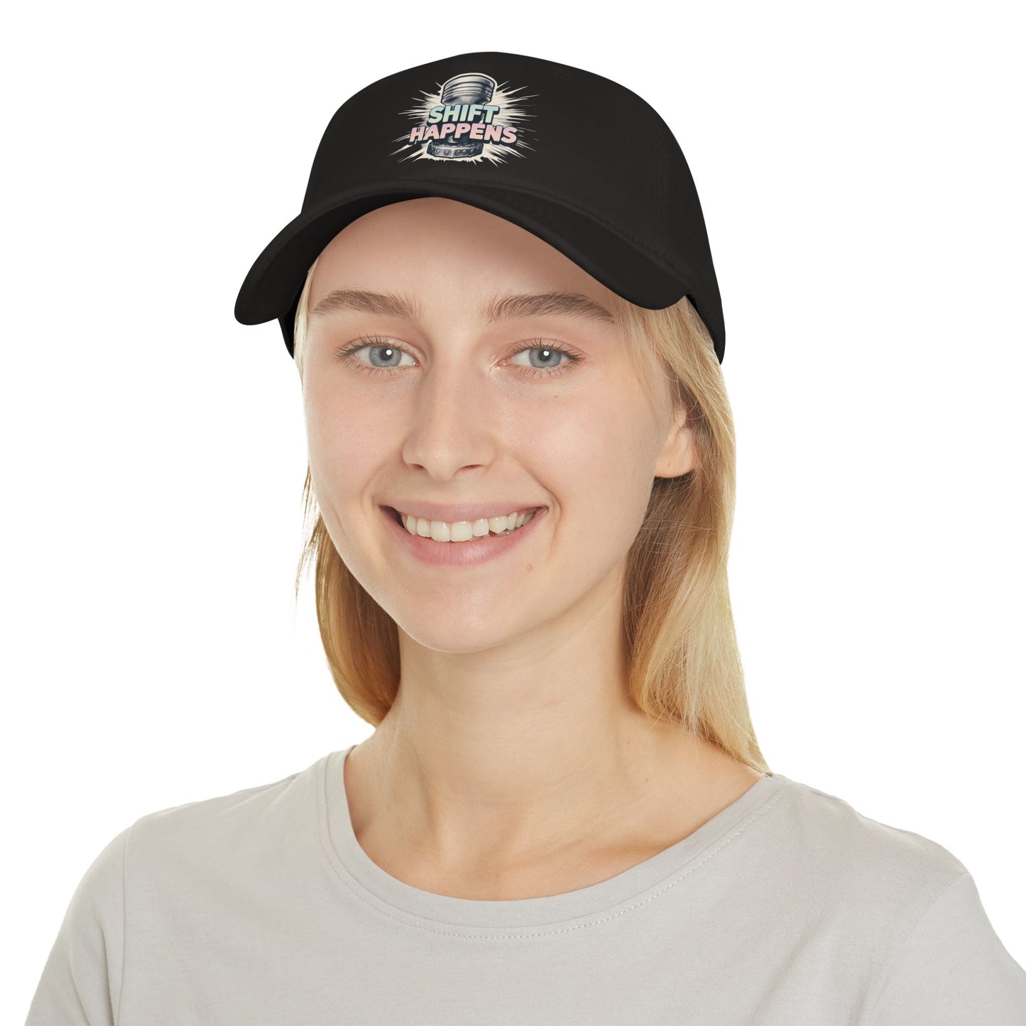 "Shift Happens" Low Profile Baseball Cap - Fun Red Cap for Casual Days