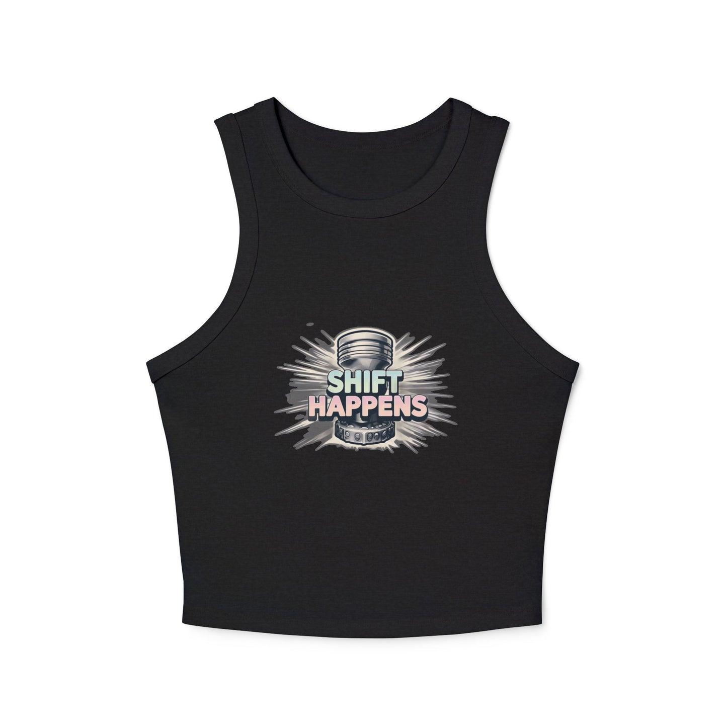 Shift Happens Women's Micro Rib Racer Tank Top - Empowering Graphic Tee