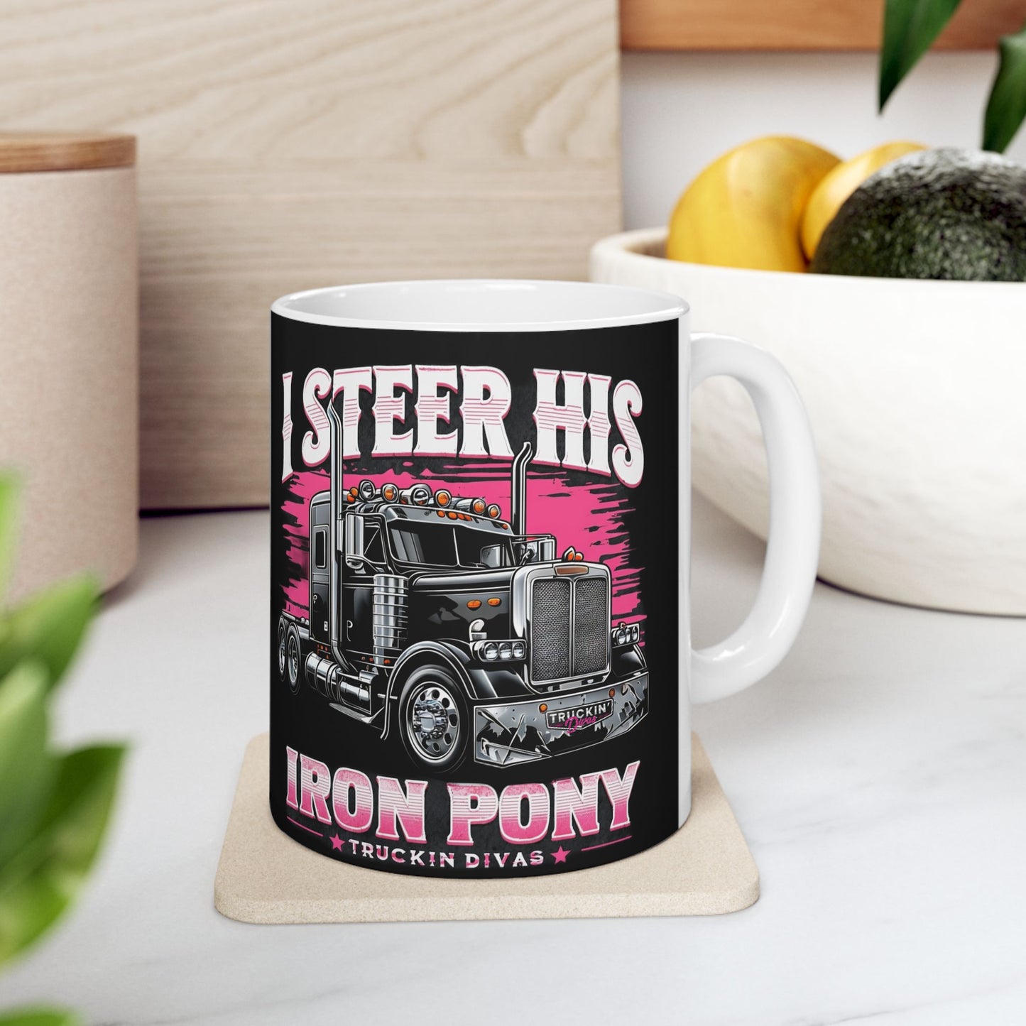 Trucker Life Ceramic Mug - I Steer Iron Horse Design - 11oz & 15oz