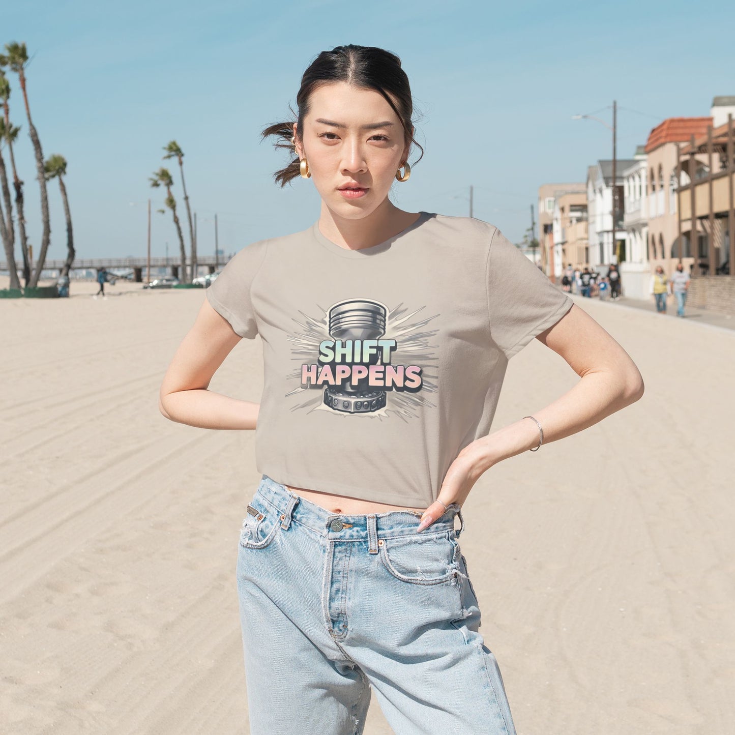 Shift Happens-Women's Flowy Cropped Tee