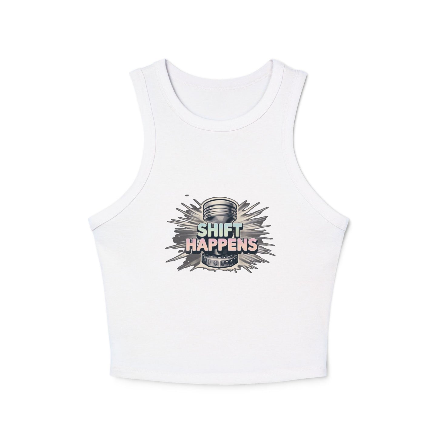 Shift Happens Women's Micro Rib Racer Tank Top - Empowering Graphic Tee