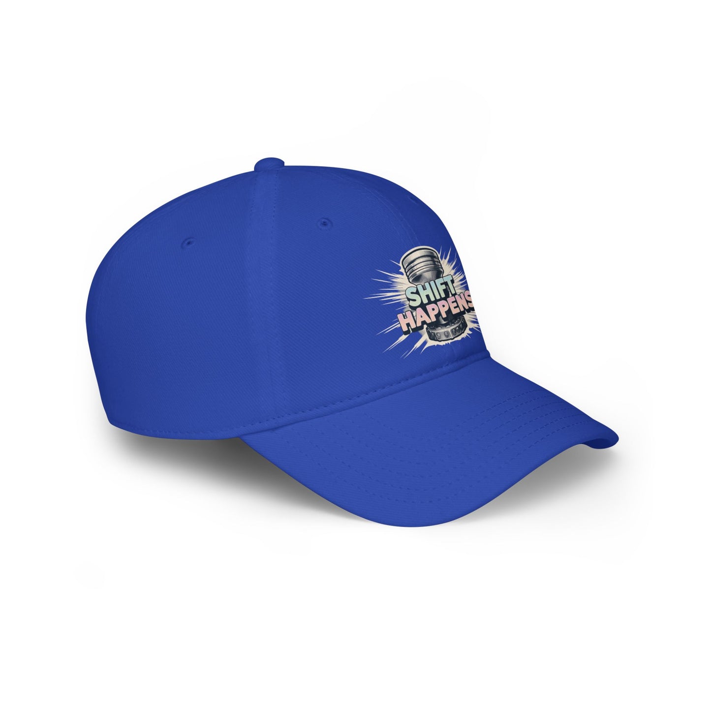"Shift Happens" Low Profile Baseball Cap - Fun Red Cap for Casual Days