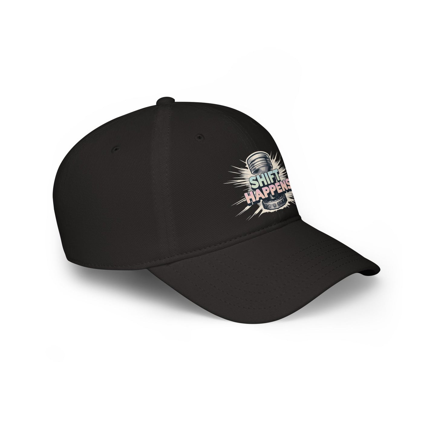 "Shift Happens" Low Profile Baseball Cap - Fun Red Cap for Casual Days