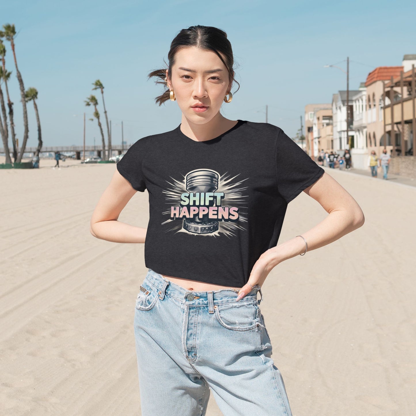 Shift Happens-Women's Flowy Cropped Tee