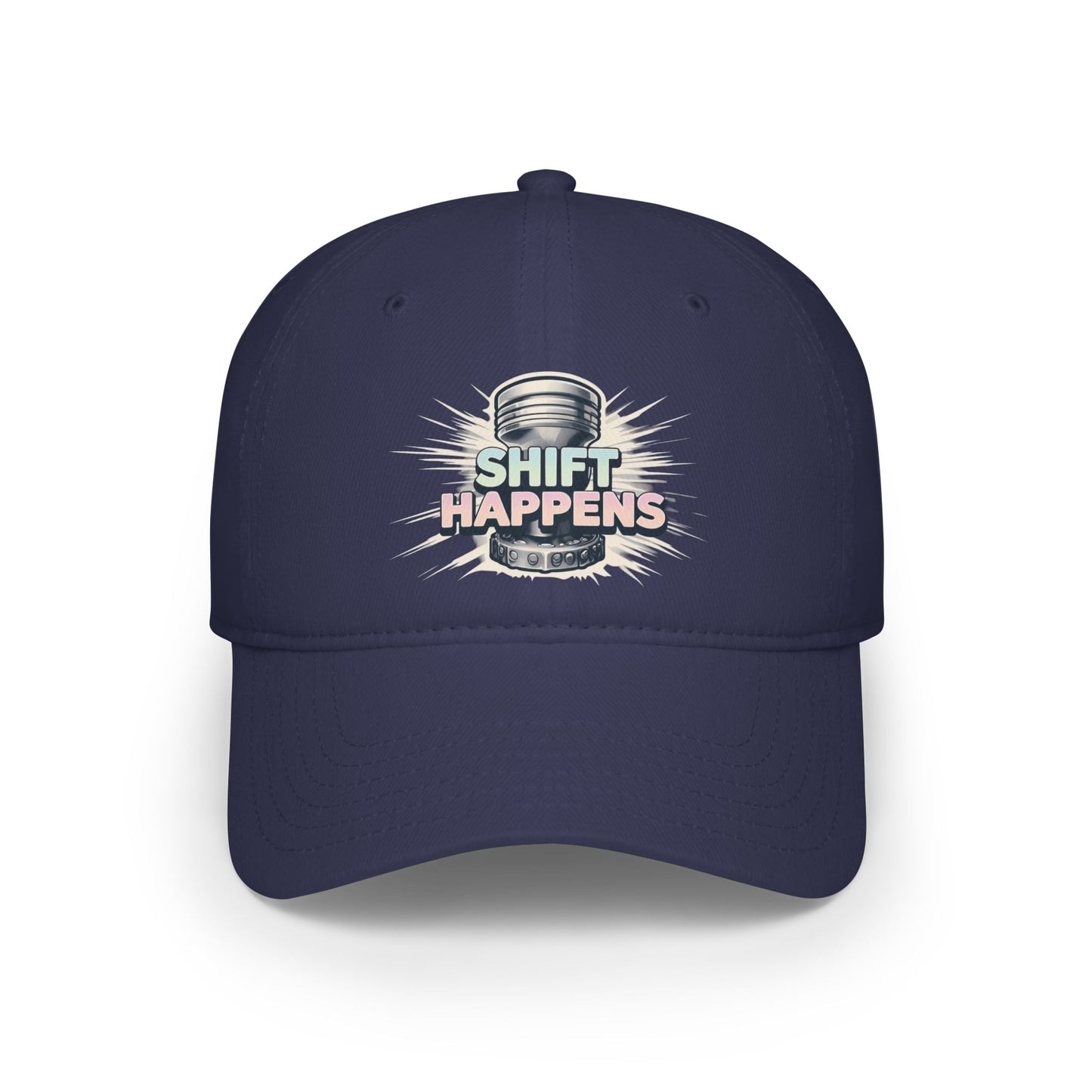 "Shift Happens" Low Profile Baseball Cap - Fun Red Cap for Casual Days