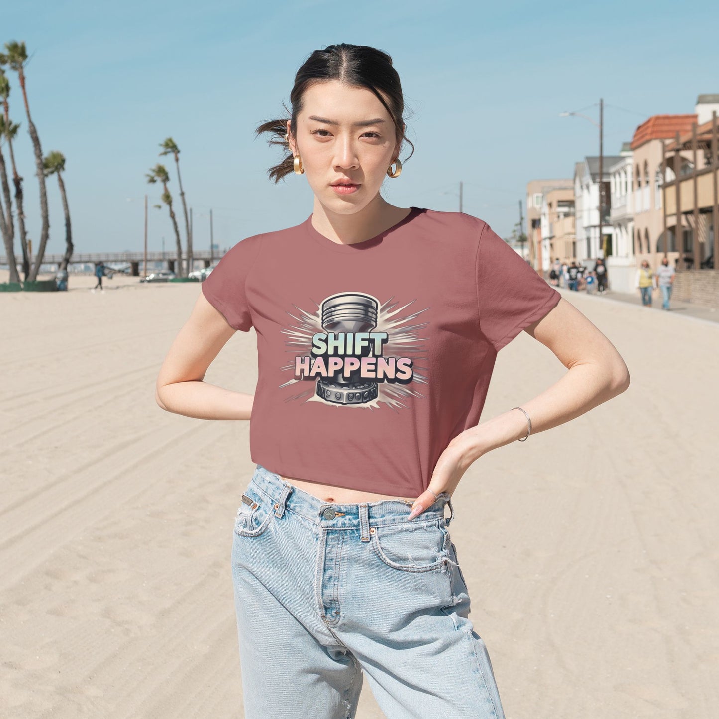 Shift Happens-Women's Flowy Cropped Tee