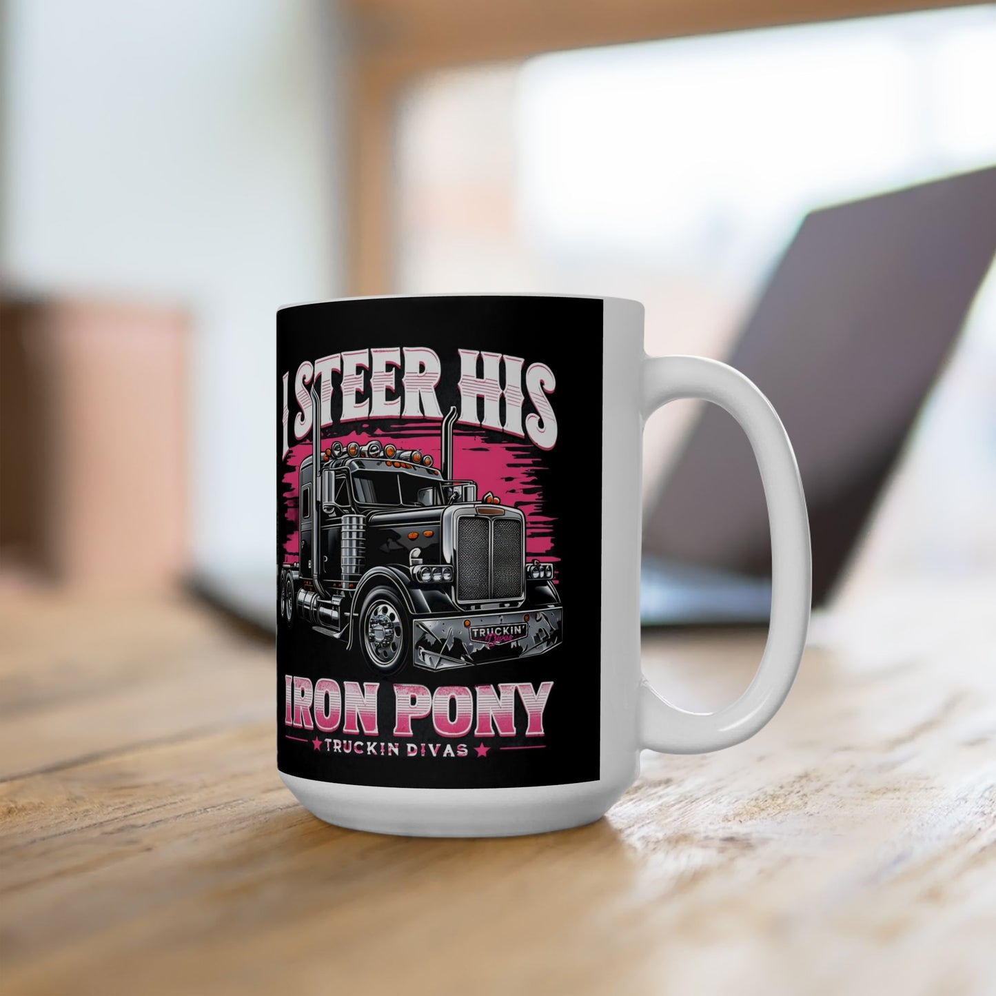 Trucker Life Ceramic Mug - I Steer Iron Horse Design - 11oz & 15oz