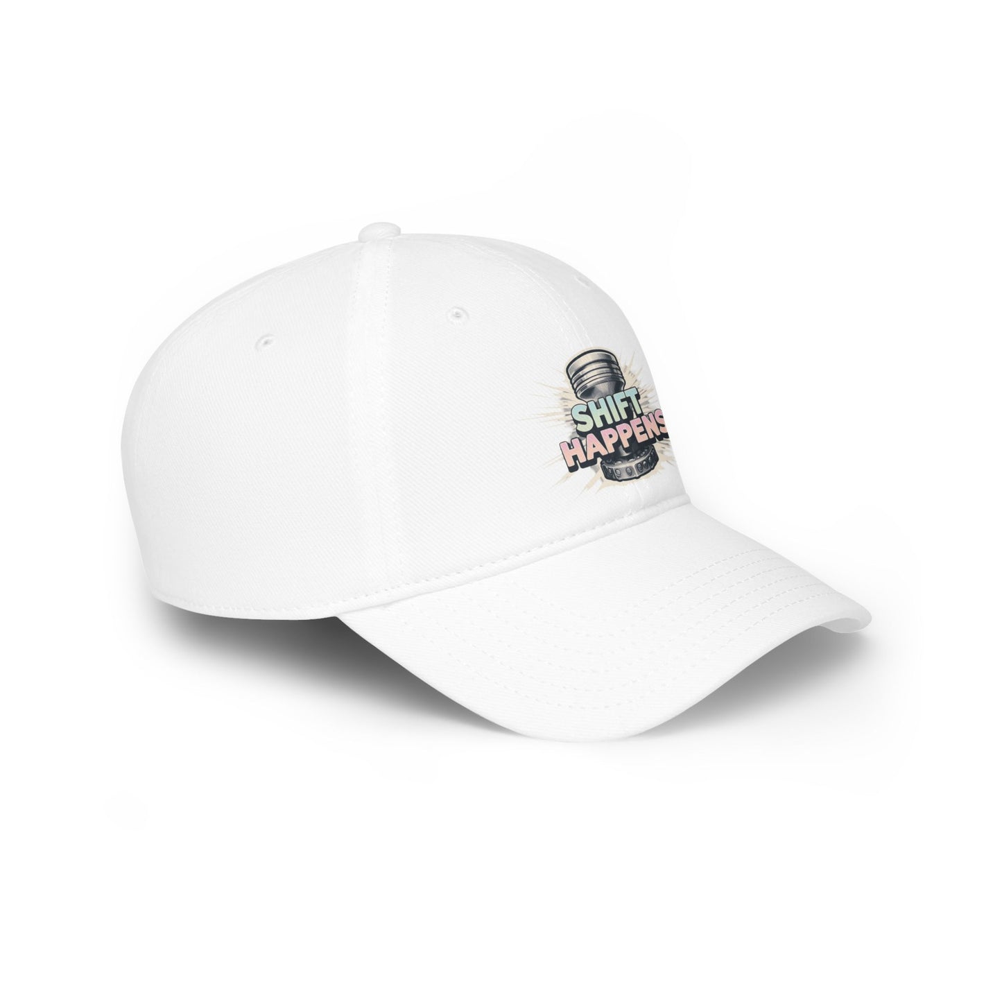 "Shift Happens" Low Profile Baseball Cap - Fun Red Cap for Casual Days