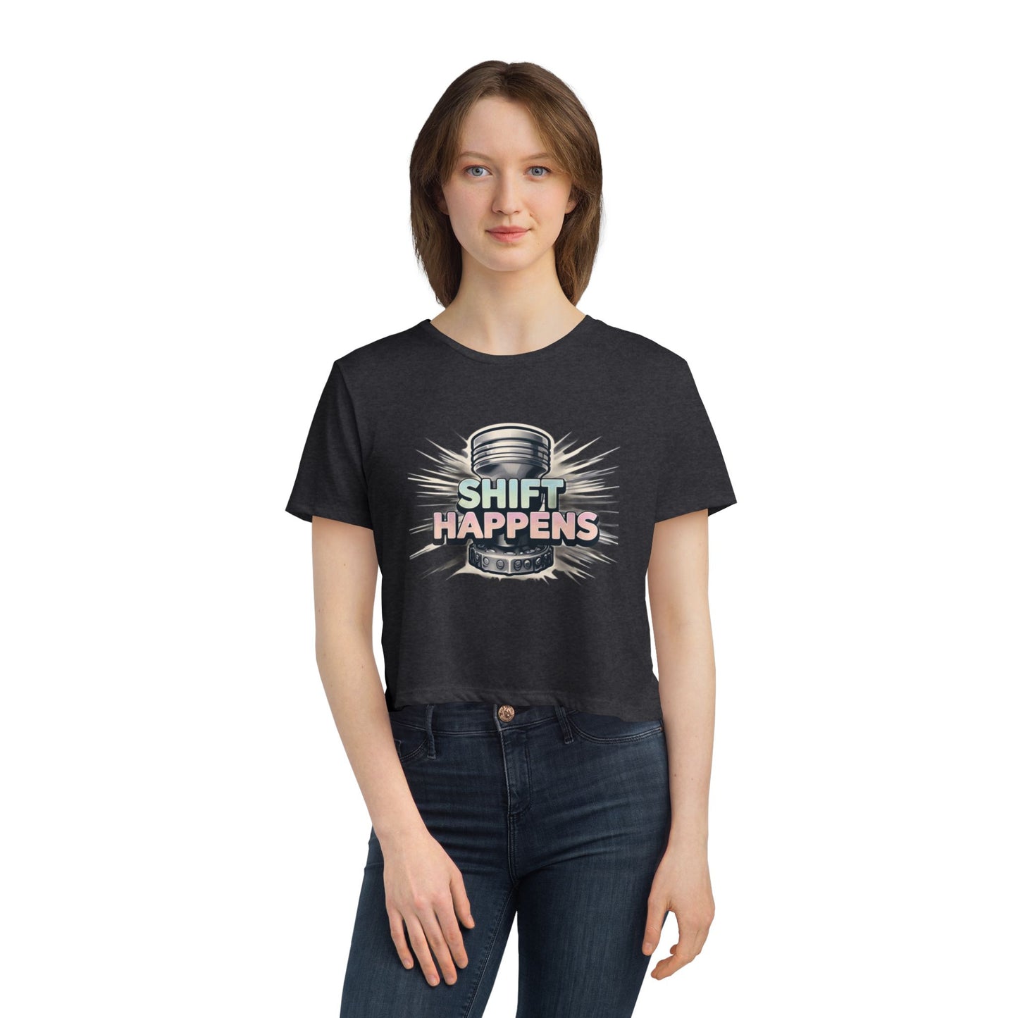 Shift Happens-Women's Flowy Cropped Tee