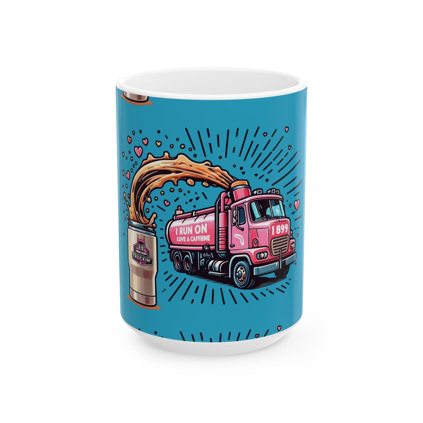 Fun Coffee Lover Ceramic Mug - "Run On Love & Coffee" Design
