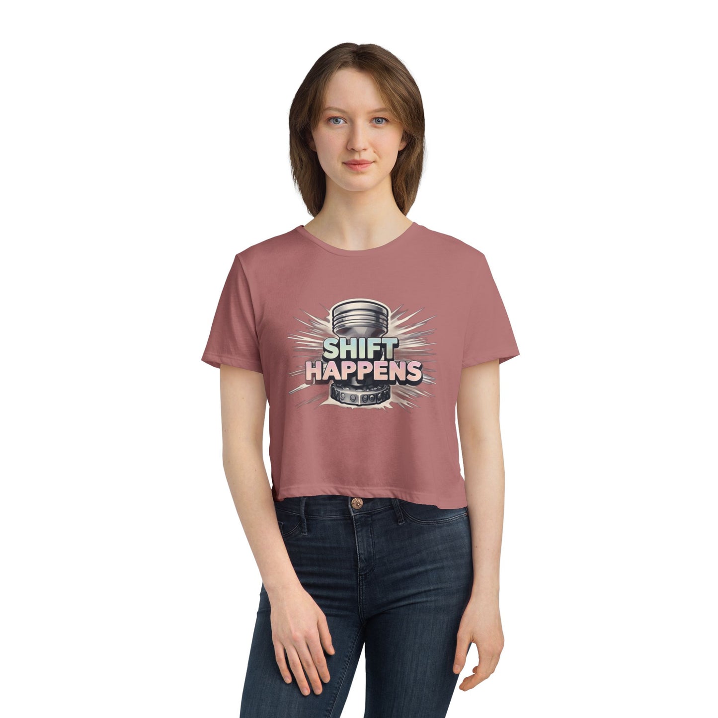 Shift Happens-Women's Flowy Cropped Tee